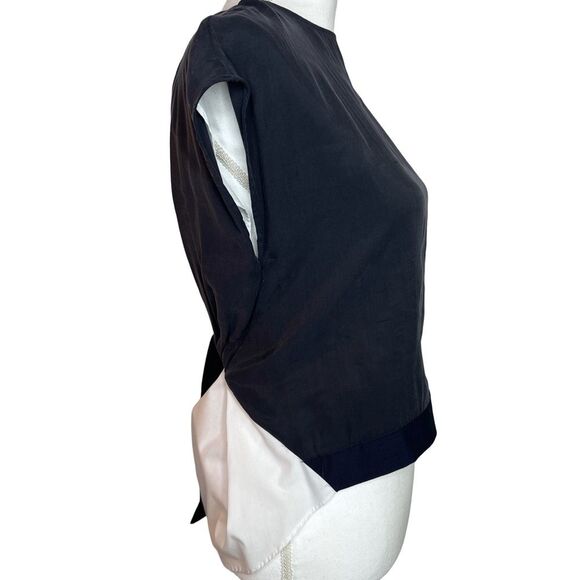 Zara Washed Black & White Modern High Low Blouse with Ribbon Bow Size XS - Picture 2 of 13
